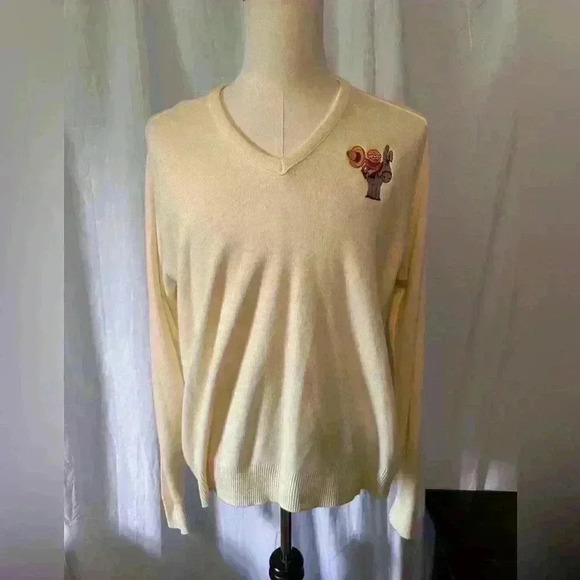 Pale Yellow V-neck Sweater With Donkey/mexican/sombrero Logo On Chest. Sz XL - Picture 1 of 5